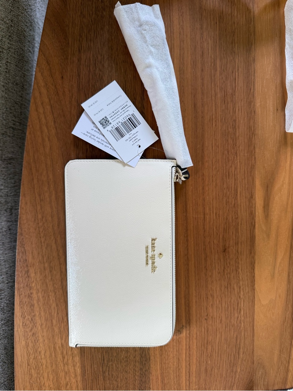 kate spade Cream Zip-Around Leather Wallet with Gold Logo